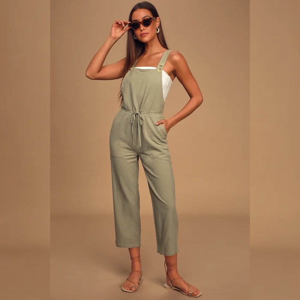 Rhythm Verona Sage Green Drawstring Wide-Leg Jumpsuit Small